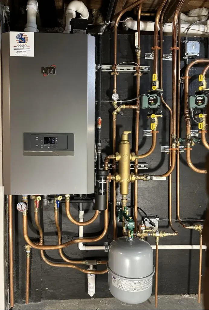 High-efficiency wall-mounted boiler with copper piping installation